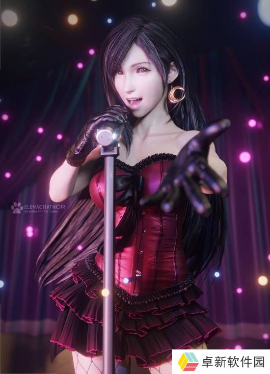 《FF7》蒂法3D作品超美：紫色连衣裙别具韵味